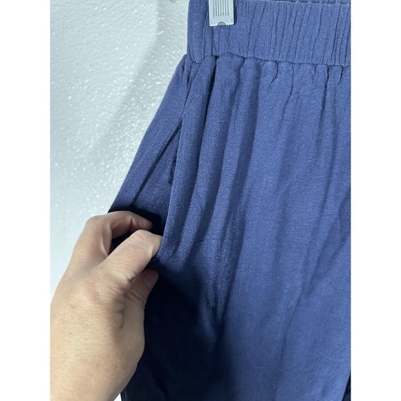 Ruffle Hem Pants Womens Medium Navy Culottes Cropped Elastic Waist Pockets - Picture 6 of 8
